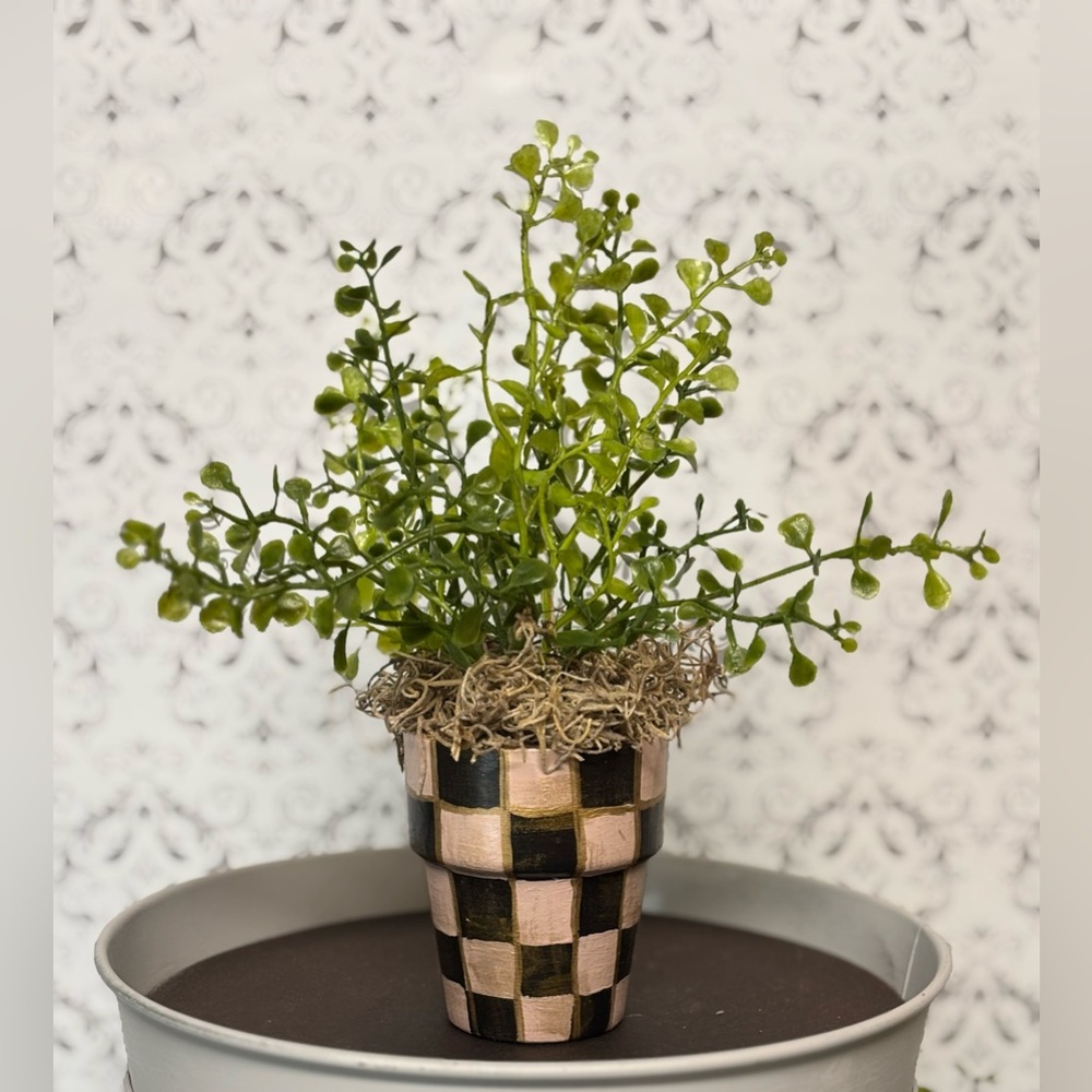 Hand-painted 3” pot with greenery-pale pink